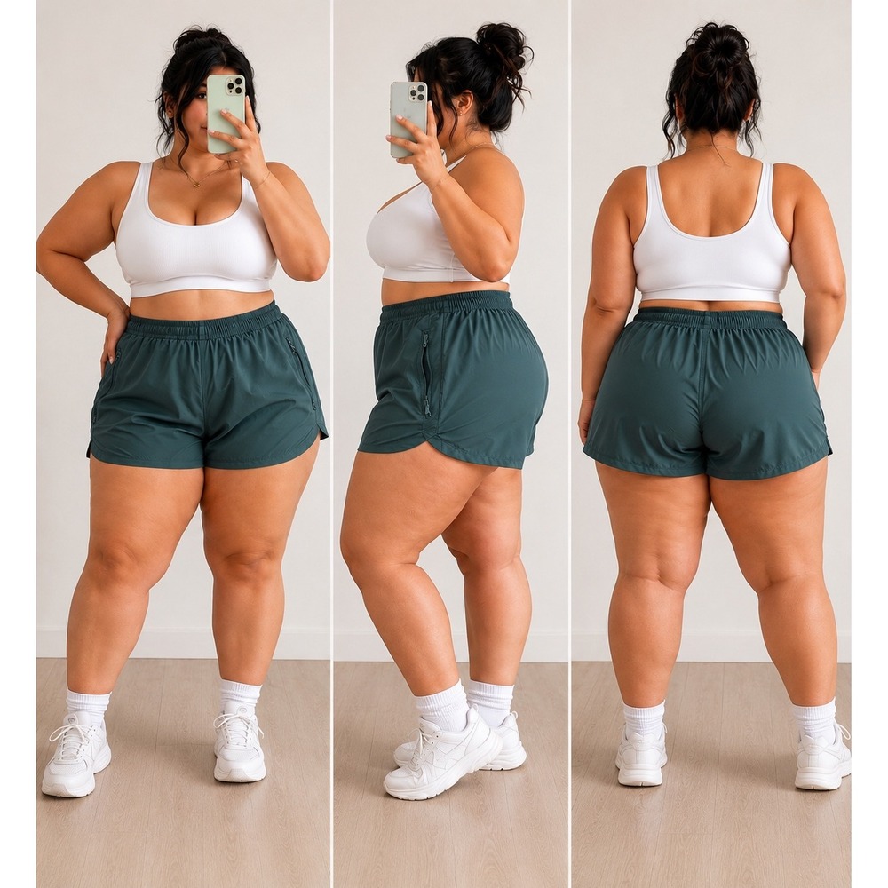 Girlfriend Collective Recycled Athletic Running Shorts 5XL Green Zip Pocket